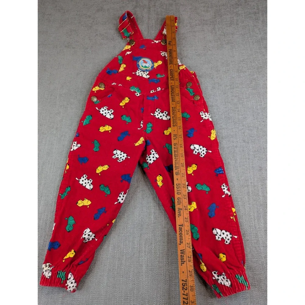 OshKosh B'gosh Overalls Toddler 4T Red Corduroy Kennel Klub Puppy Print Vintage